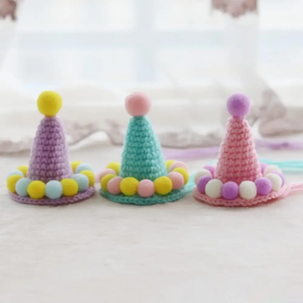 

Pet Hat Hand-woven Birthday Plush Ball Cap Photography Props Cat Dog Head Decor