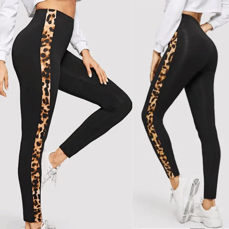 

2022 Summer Hot Women's Leggings Leopard Side Striped Skinny Stretchy Ankle Length Leggings Running Cycling Spots Lenggings