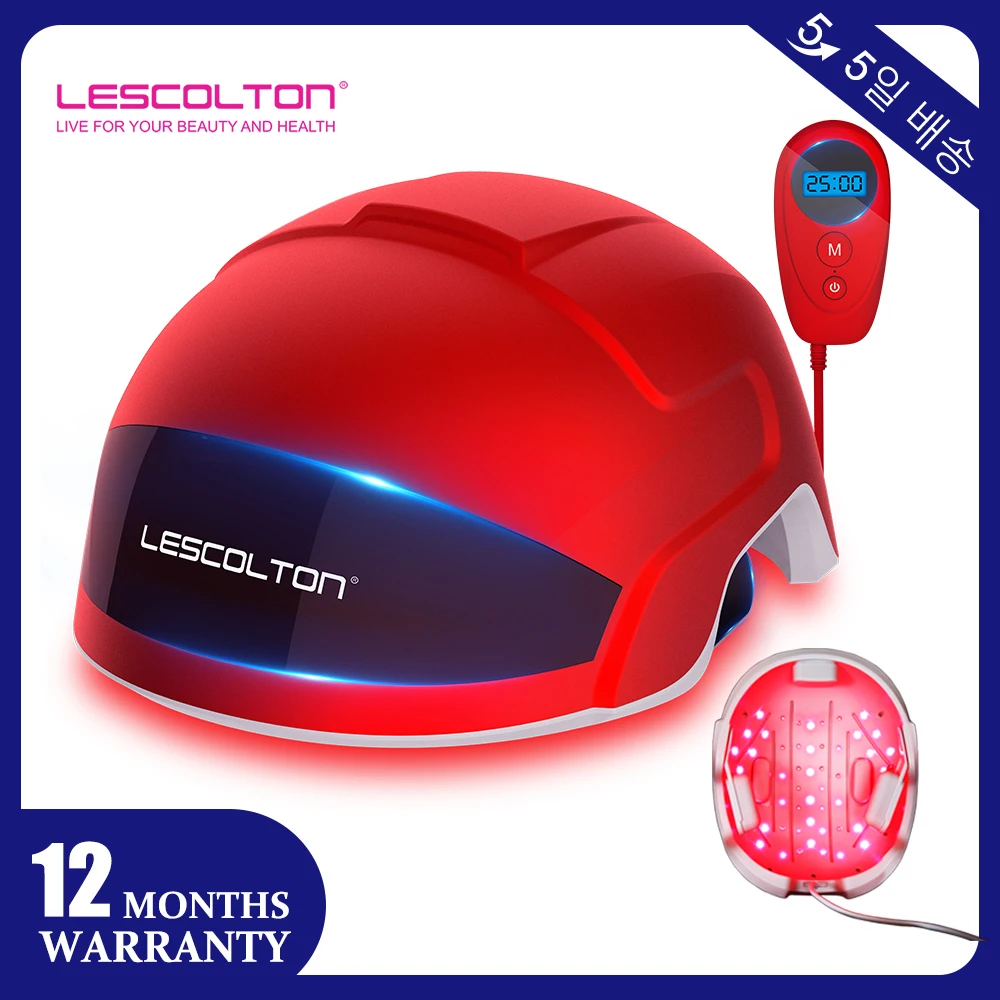 

Шлем для роста волос LESCOLTON, лазерная шапка с инфракрасным светом, со светодиодный подсветкой, защита от выпадения волос, для мужчин и женщин, стандартная красная