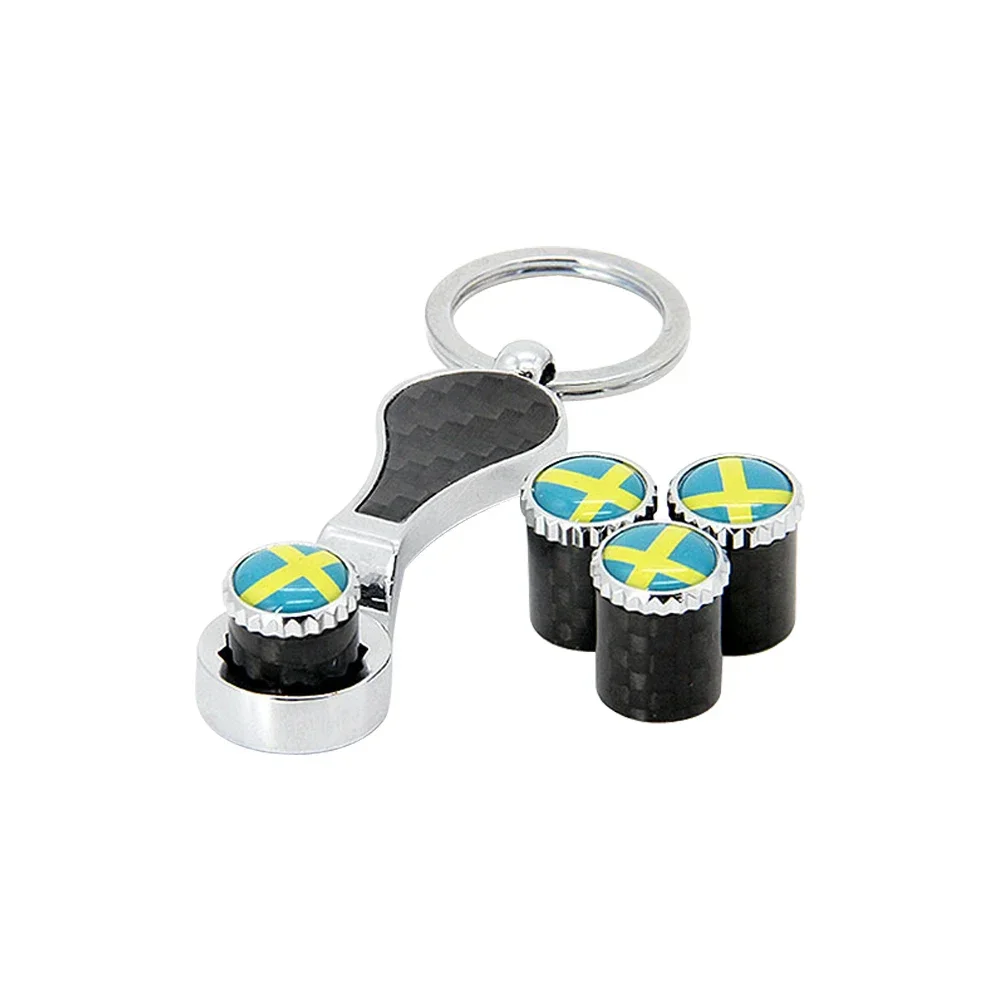 Колпачки клапанов колес из углеродного волокна с брелком для логотипа шведского