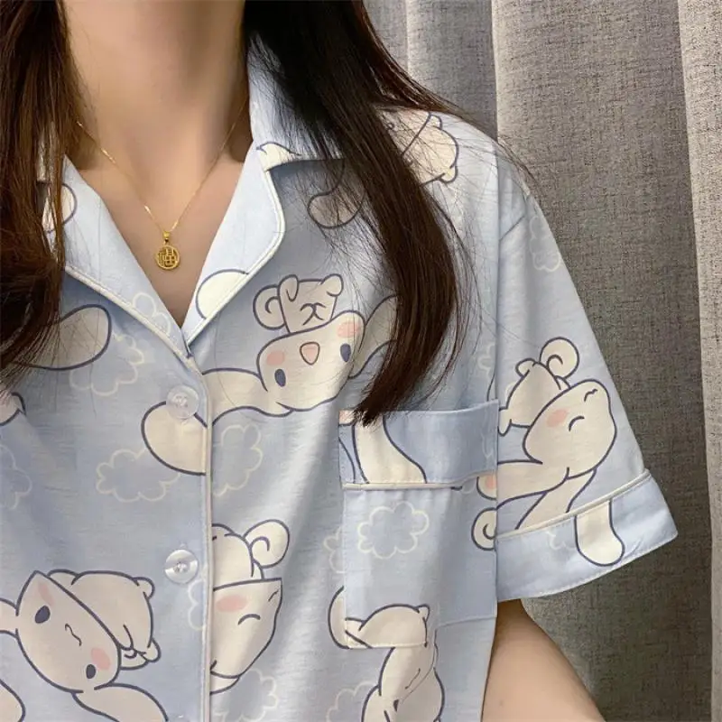 

Kawaii Sanrio Cinnamoroll Pajamas Ms Summer Short Sleeve Shorts Cartoon Casual Loungewear Pajamas 2 Pcs Set for Girlfriend Gift