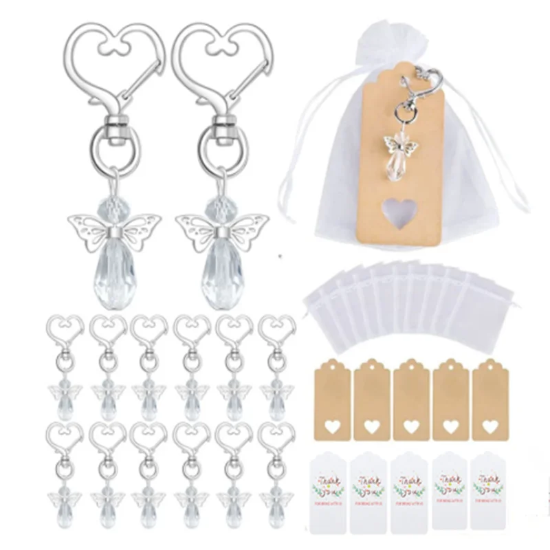 10 pz/set nuovo angelo portachiavi matrimonio Candy Bag con tag angelo ciondolo bambino primo compleanno Baby Shower grazie regalo per gli ospiti