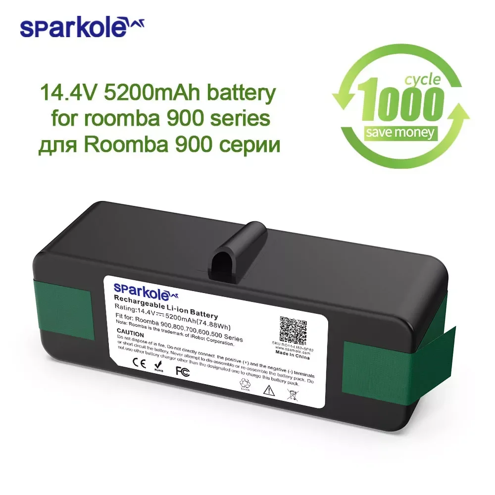 

NEW2023 Sparkole 14.4V 5200mAh Li-ion Battery For iRobot Roomba 900 800 700 600 500 Series 980 960 985 900 895 860 695 690 640 6