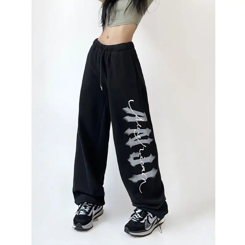 

Новинка, американский тренд, женские спортивные повседневные брюки в стиле ретро с принтом на шнуровке, свободные брюки Y2K в стиле хип-хоп для джазовых танцев с высокой талией и широкими штанинами