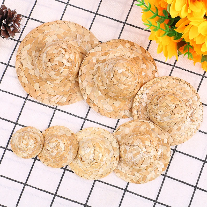 

2pcs Kids Toy Pretend Ornament Hand-woven Small Straw Hat Doll Decoration DIY Jewelry Accessories Decoration