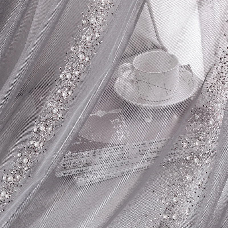 Фототюль для гостиной прозрачные шторы тюлевые с французским белым жемчугом