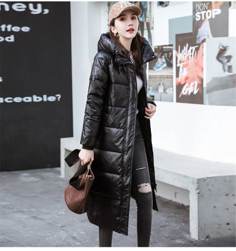 2022 Winter Down Cotton Jackets Women's Clothes Long Parkas Slim Hooded Warm Winter Coats Female Black Overcoats