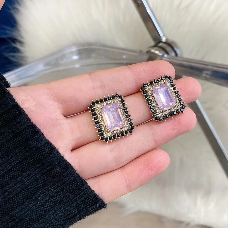 

925 Silver Needle Korean Earrings Retro Baroque Geometric Full Diamond Personality Fashion New Woman Jewelry Gift Scary Metal