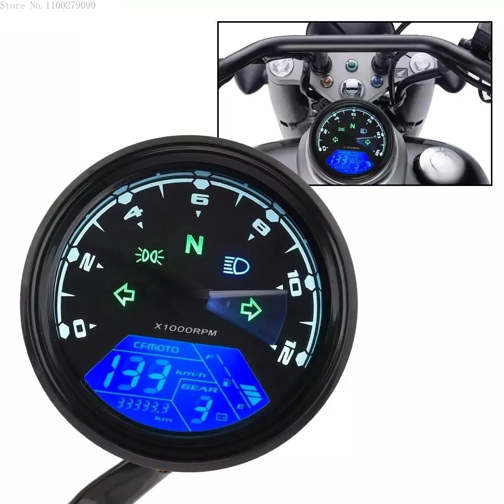 

ABS Material 12V Universal Digital Motorcycle Speedometer Odometer Gauge Backlit Dual Velocimetro with LED Indicator Moto Parts