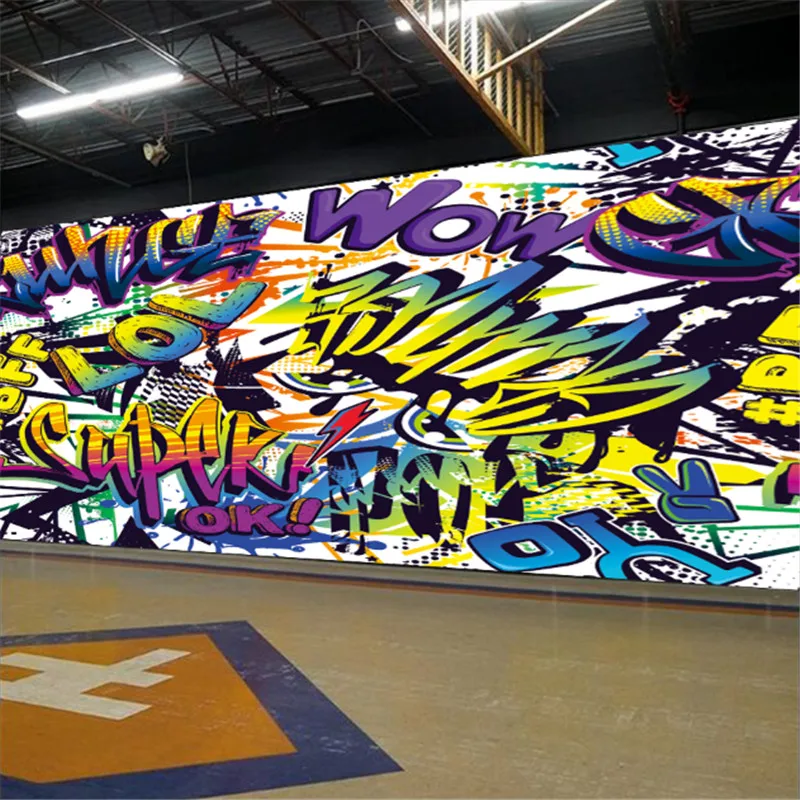 Абстрактный Граффити Стиль Текста Обои 3d с Личностью Уличного Искусства Музыкального Клуба Бара КТВ Обои для Стены 3D