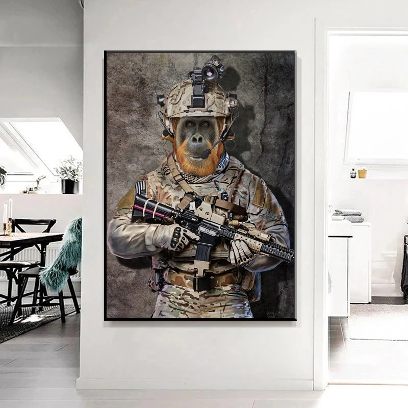 

Animal Orangutan Monkey Soldier Canvas Painting Wall Art Posters Prints Picture for Living Room Home Decor