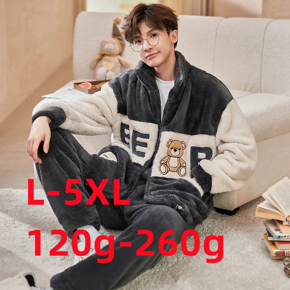 Men's pyjamas 5XL Winter Pajama man Flannel Warm Home Clothes Coral Fleece Sleepwear Thick Warm Nightwear Large Size Pyjama