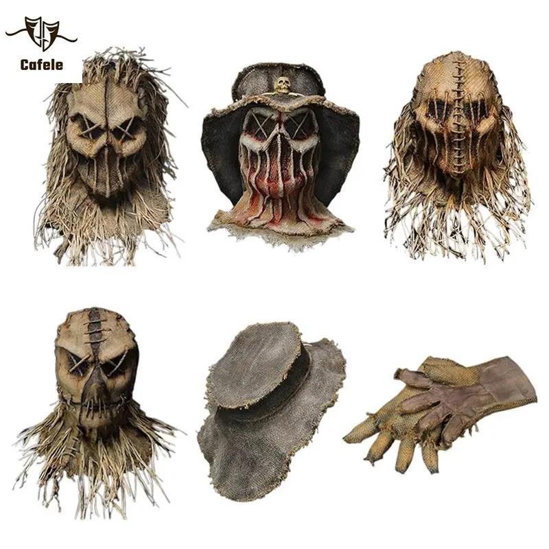 

Cafele Halloween Scary Scarecrow Mask Creepy Head Cover with Gloves Hat Cosplay Costume Props for Carnival Themed Party