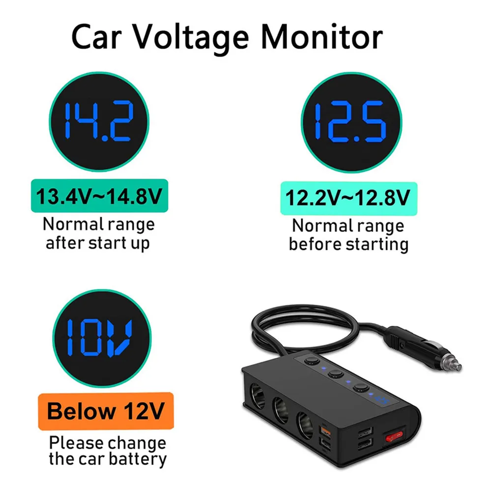 

Cigar Lighter Splitter Car Charger Vehicle 12V/24V 1pcs 3-Socket 4-Port