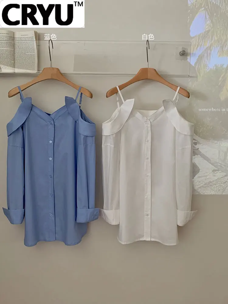

Spring Summer Women Solid Color Chiffon Shirt 2023 New Baggy Casual Off Shoulder Female Blouses V-neck Vintage Oversize Chic