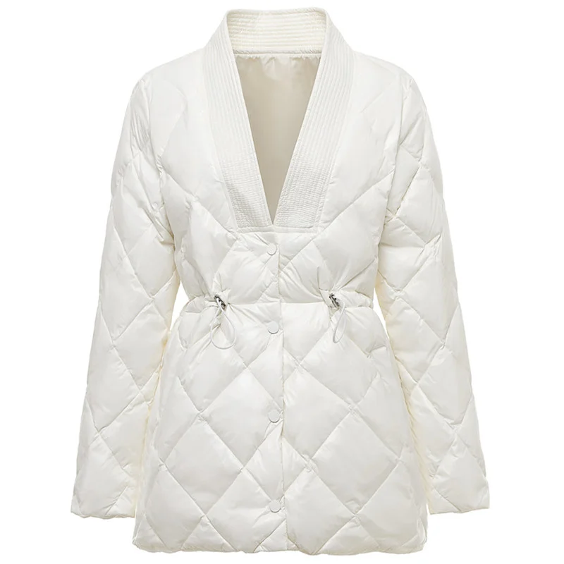 New Style Diamond Cotton Jacket Women's V-neck Korean Style Waist Slimming Ladies Long-sleeved Autumn and Winter Jacket Trend