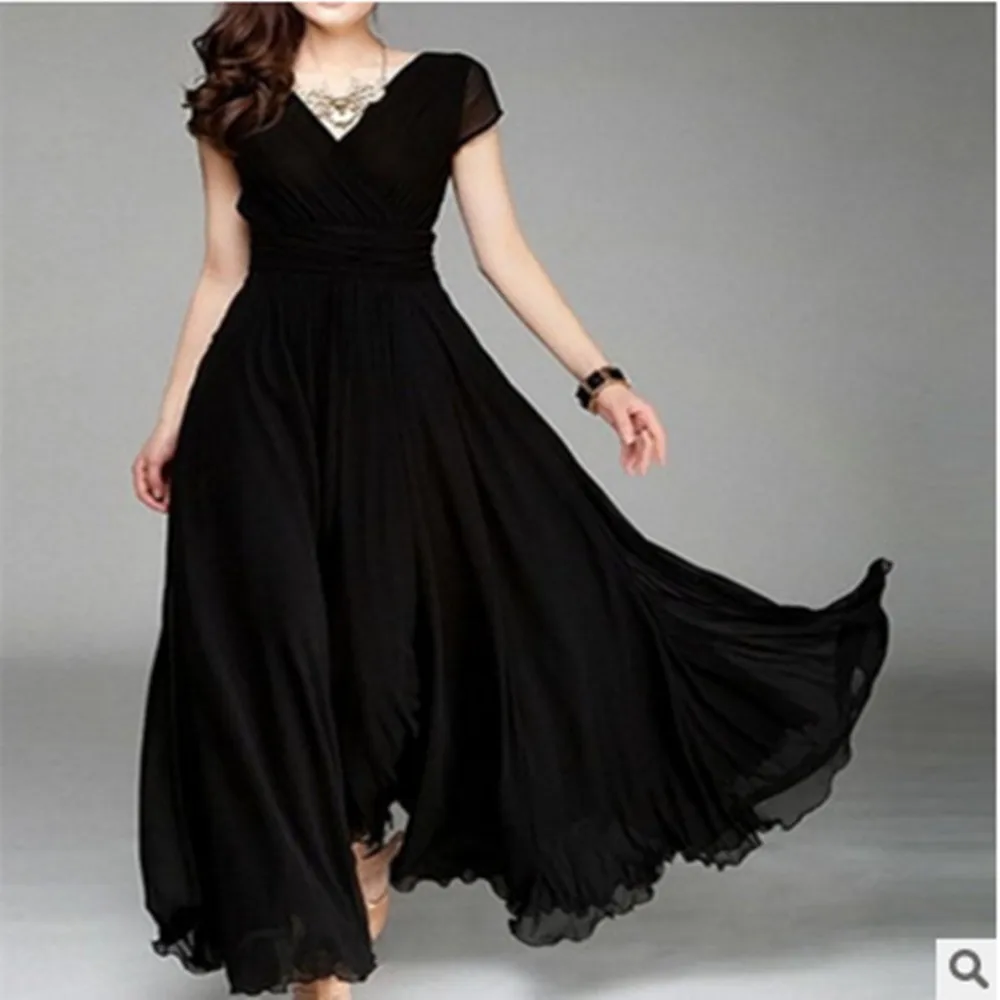 2023 New in Women Elegant Chiffon Long Evening Dress Sexy Deep V-neck Short Sleeve Bridesmaid Dresses Slim Waist 5XL