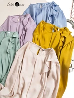 2022 new silk blouse womens pure color long sleeve lotus edge silk double joe 93natural mulberry silk 7spandex