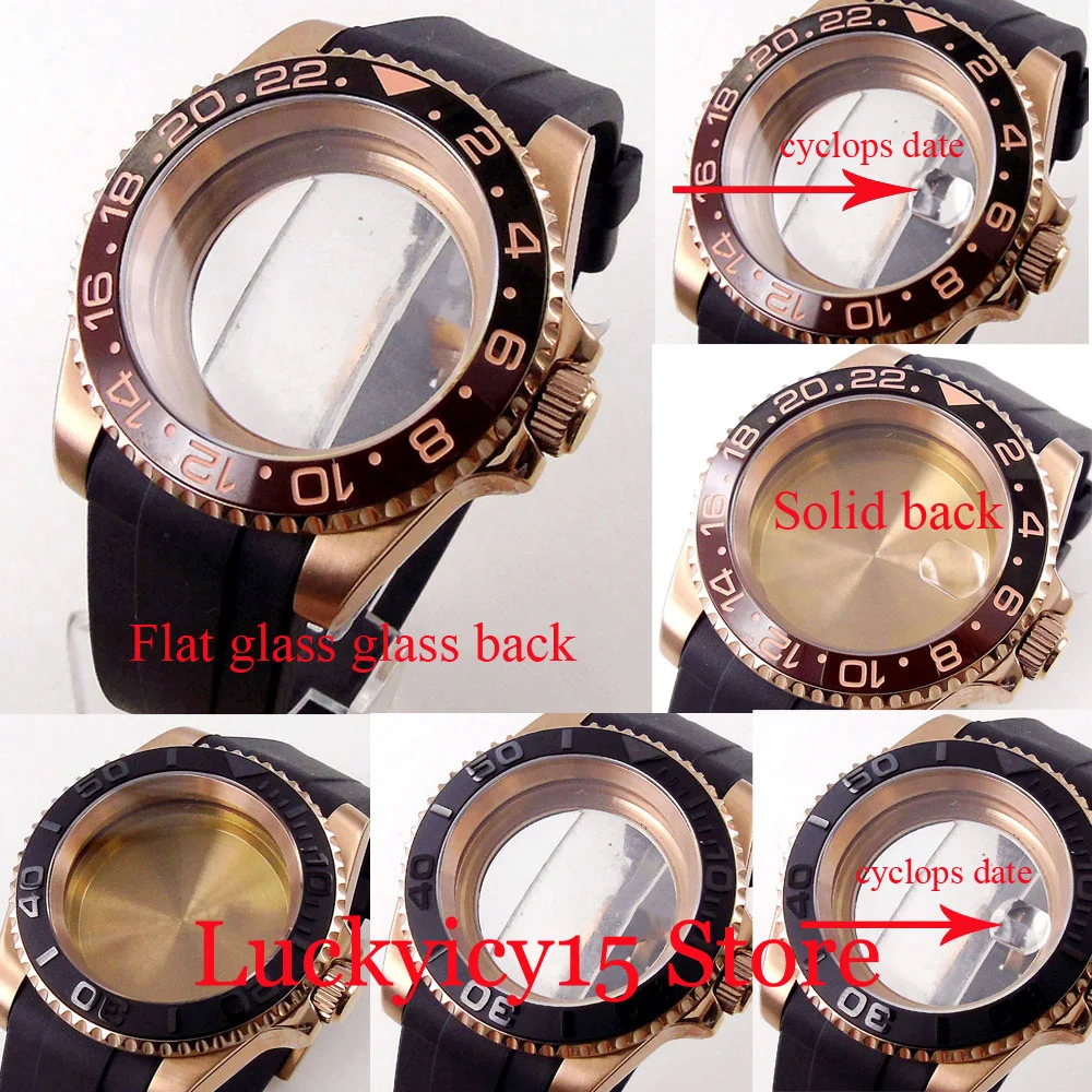 40MM Fit NH35 MIYOTA MINGZHU PT5000 Movement Rose Gold/PVD Men's Watch Case Sapphire Crystal Screw Crown Rubber Strap