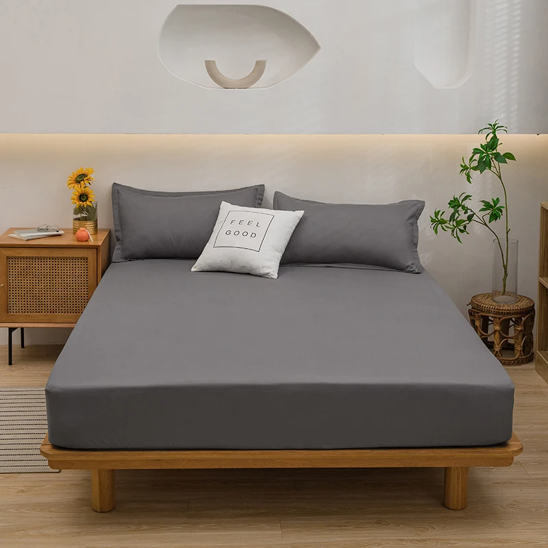 

Fitted Sheet on Elastic Queen King Size Bed Cover Grey Color Sabanas Cama Bed Sheet Non Slip Mattress Protector (No Pillowcase)