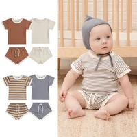 2pcs summer baby clothing sets cotton newborn t shirt shorts suit for boy girl outfit striped solid color toddler clothes
