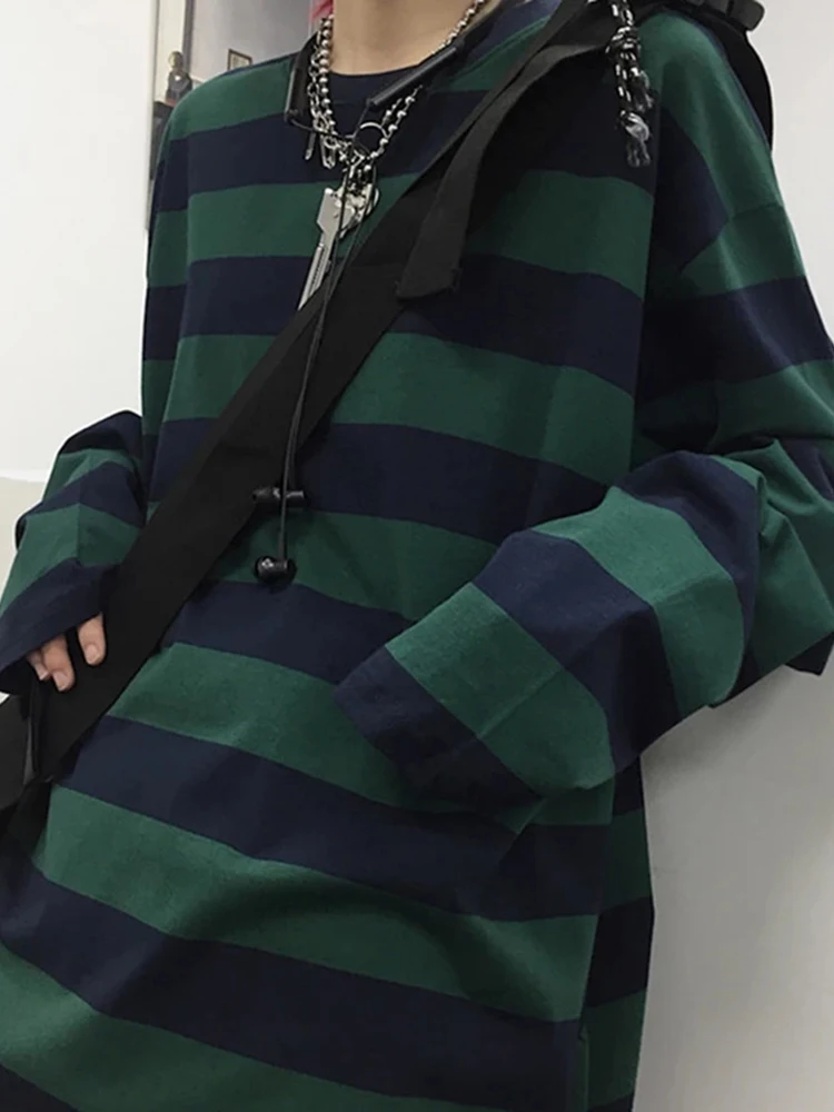 Harajuku полосатая рубашка уличная пара оверсайз полосатая блузка ...
