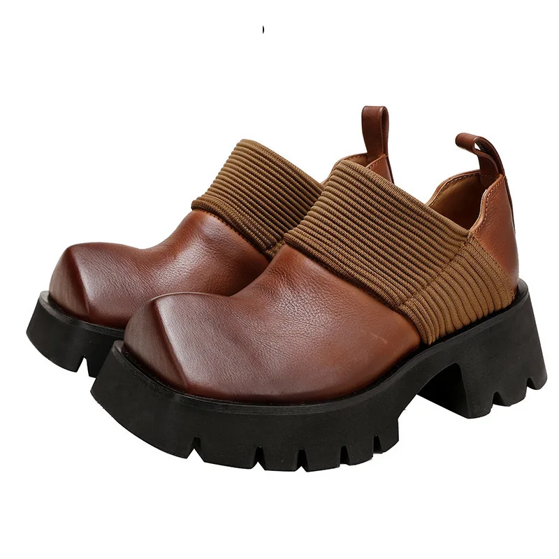 

Мокасины женские из натуральной кожи, на высоком каблуке 5,5 см