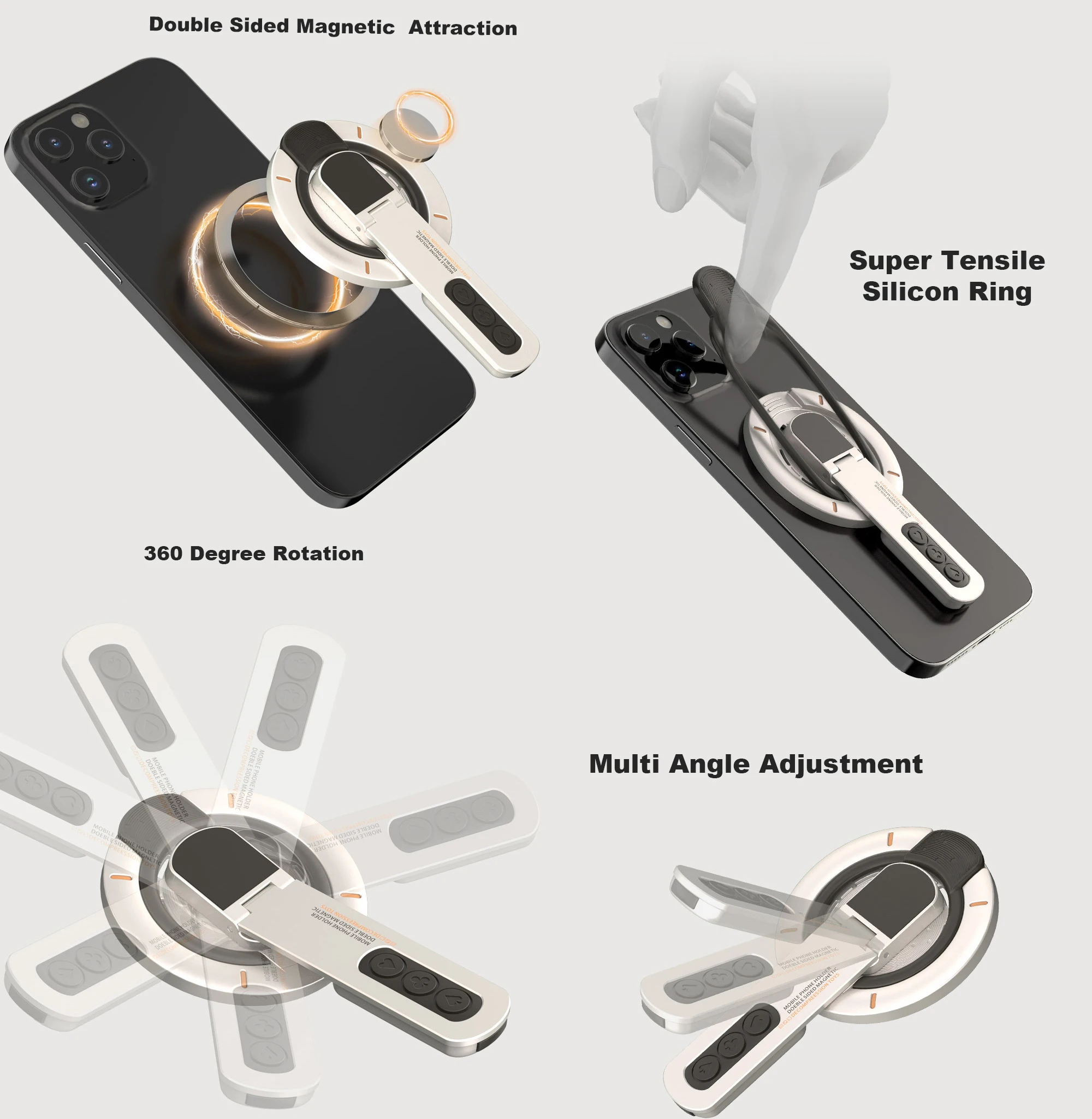 Фото Алюминиевый двусторонний магнитный держатель для телефона MagSafe Ring Stand для IPhone 12/13/14/15/16 Samsung, вращение на 360°, декомпрессия №4