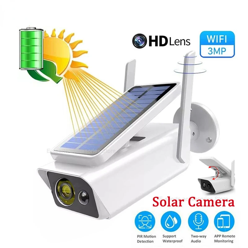 

Solar Camera 3MP HD Night Vision Waterproof Wireless Solar Panel Low Power Battery Powered CCTV Secur Surveillance IP Camer