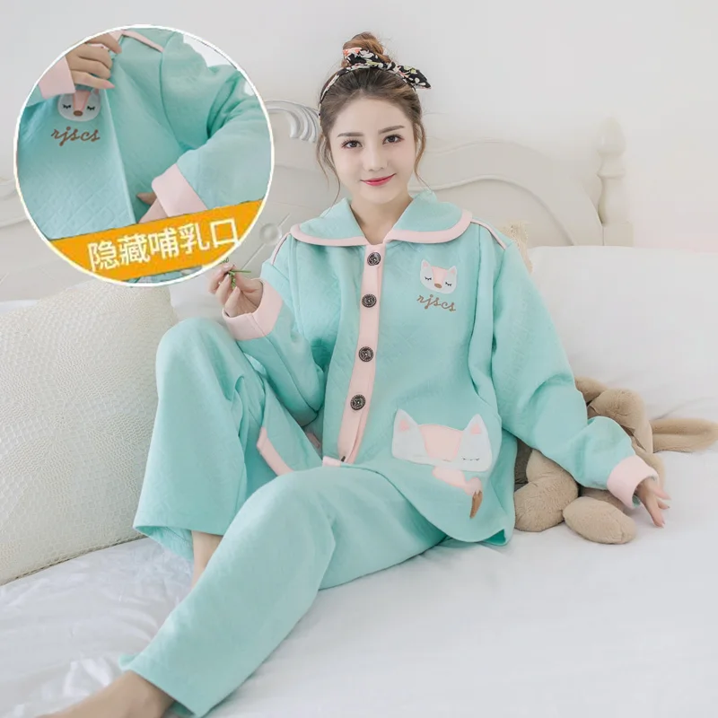 Coralline Winter Pajamas for Women Cartoon Plush Hooded Flannel Home Dress for Women Casual Loose Thermal Pajamas Set