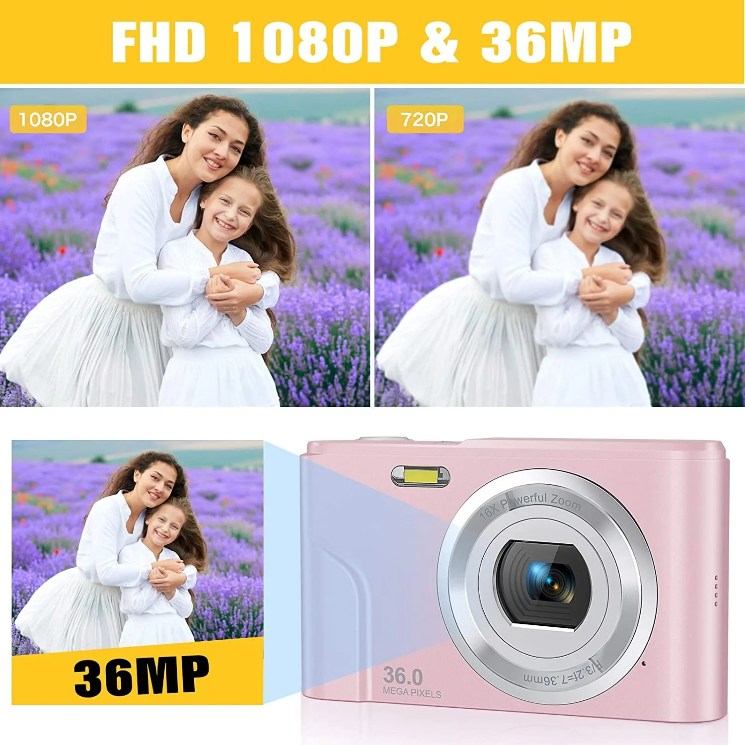 Digital Camera 48.0MP Vlogging Camera 16X Digital Zoom LCD Screen Compact Portable Mini Cameras for Students Teens Recommend enlarge