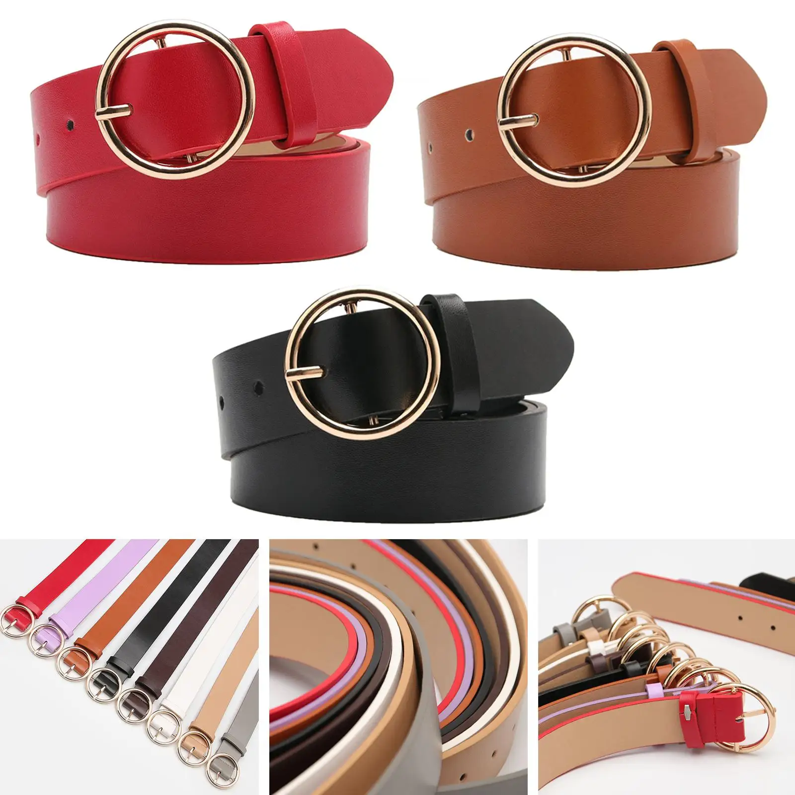 

Fashion Women PU Belt Ladies Trend Retro Punk Waist Band with Metal O-Ring Buckle Jeans Belt Dresses Accessories