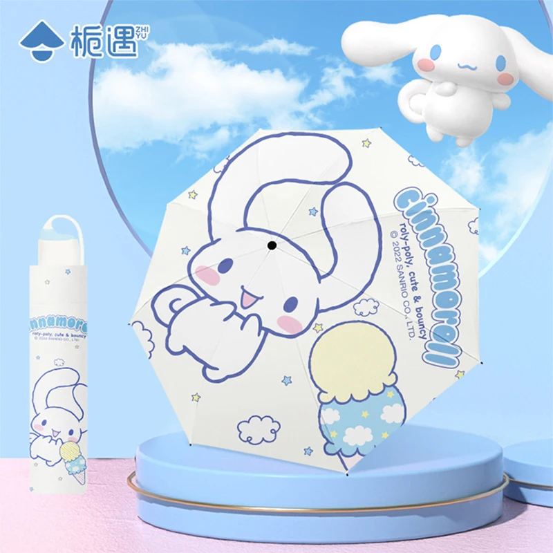 

Hello Kitty Sanrio Kawaii Cinnamoroll Umbrella Children Both Rain and Rain Cute Cartoon My Melody Folding Umbrella Toys for Girl