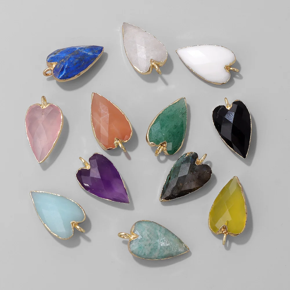 2 шт. 13x20mm сердечный натуральный каменный подвеска белый розовый фиолетовый