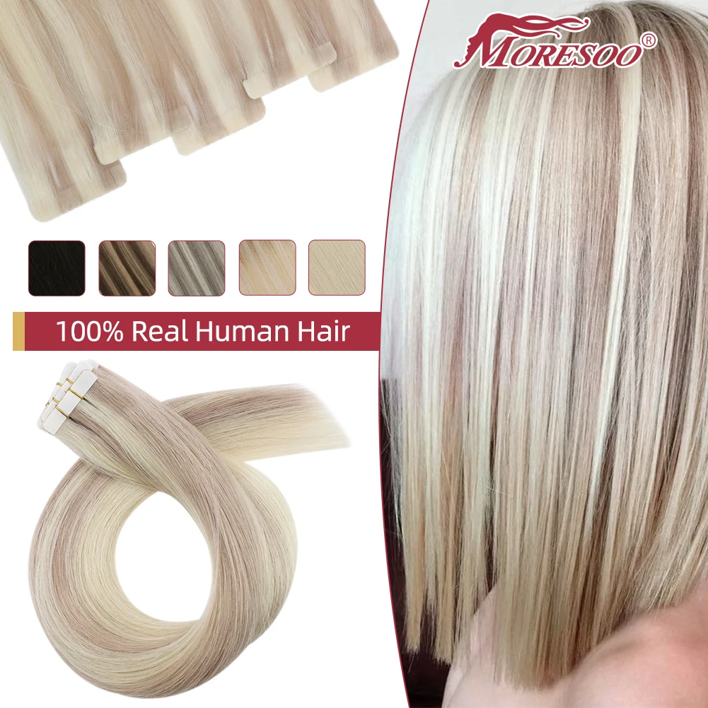 Moresoo Seamless Injection Tape in Hair Virgin Quality 100% Real Human Extension Balayage Tape in Hair Extensions Straight Hair