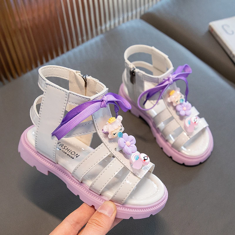 

2023 Fashion Kids Gladiator Sandals For Girls Pink Rubber Sole Beach Breathable Sport Shoes Non-slip Kids Rome Outdoor Sandals