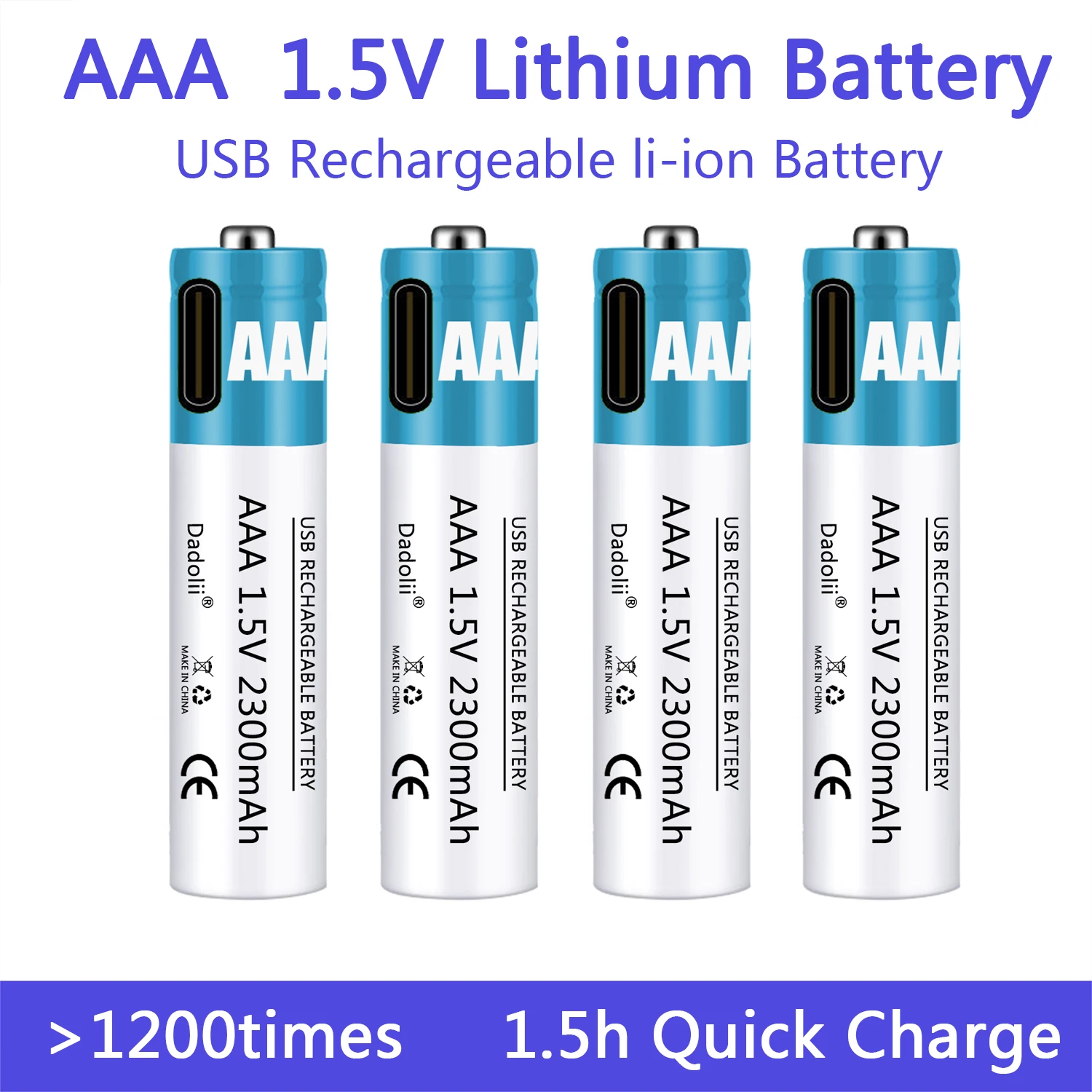 

AAA 1.5V Rechargeable Battery 2300mAh USB Rechargeable AAA Battery Lithium Polymer Battery Quick Charging by Type-C USB Cable