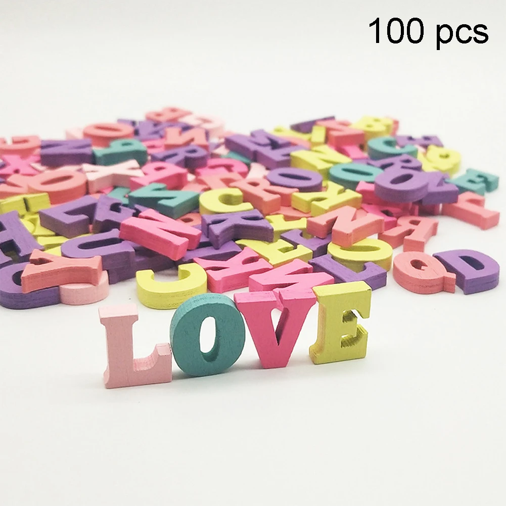 

100pcs Party Handmade Home Numbers Block Mixed Word Multi-coloured DIY Wooden Letters Alphabet Decoration 15mm Craft Gift