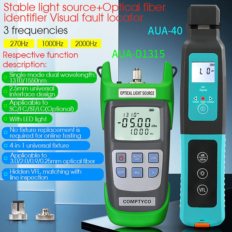 AUA-40 Optical Fiber Identifier(Built-in 10mw VFL and LED Light) and AUA-D1315 Optical Fiber Stable Light Sourse (Optional)
