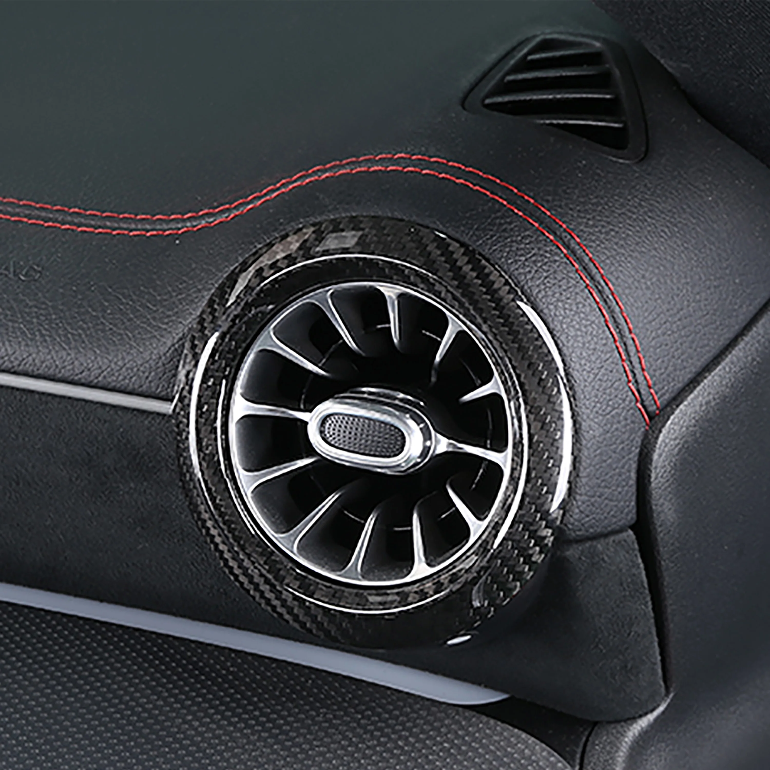 Фото Для Mercedes-Benz A-Class A35L A45AMG W177 2019-2025: Накладка на круглую рамку воздуховода кондиционера из настоящего карбона №1