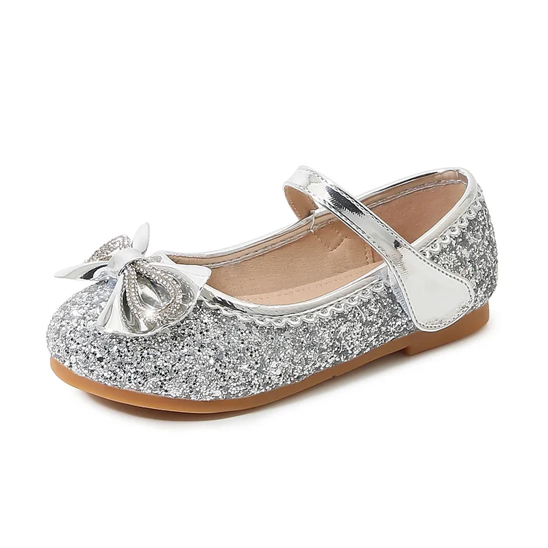 2024 новая детская обувь для девочек золотого цвета с бантом и блестками резиновые