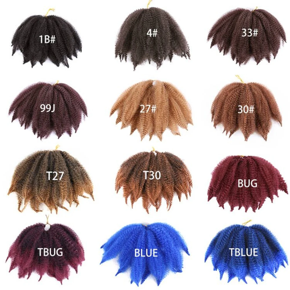 12-дюймовые волосы Marley Синтетические афро кудрявые косички вязаные крючком