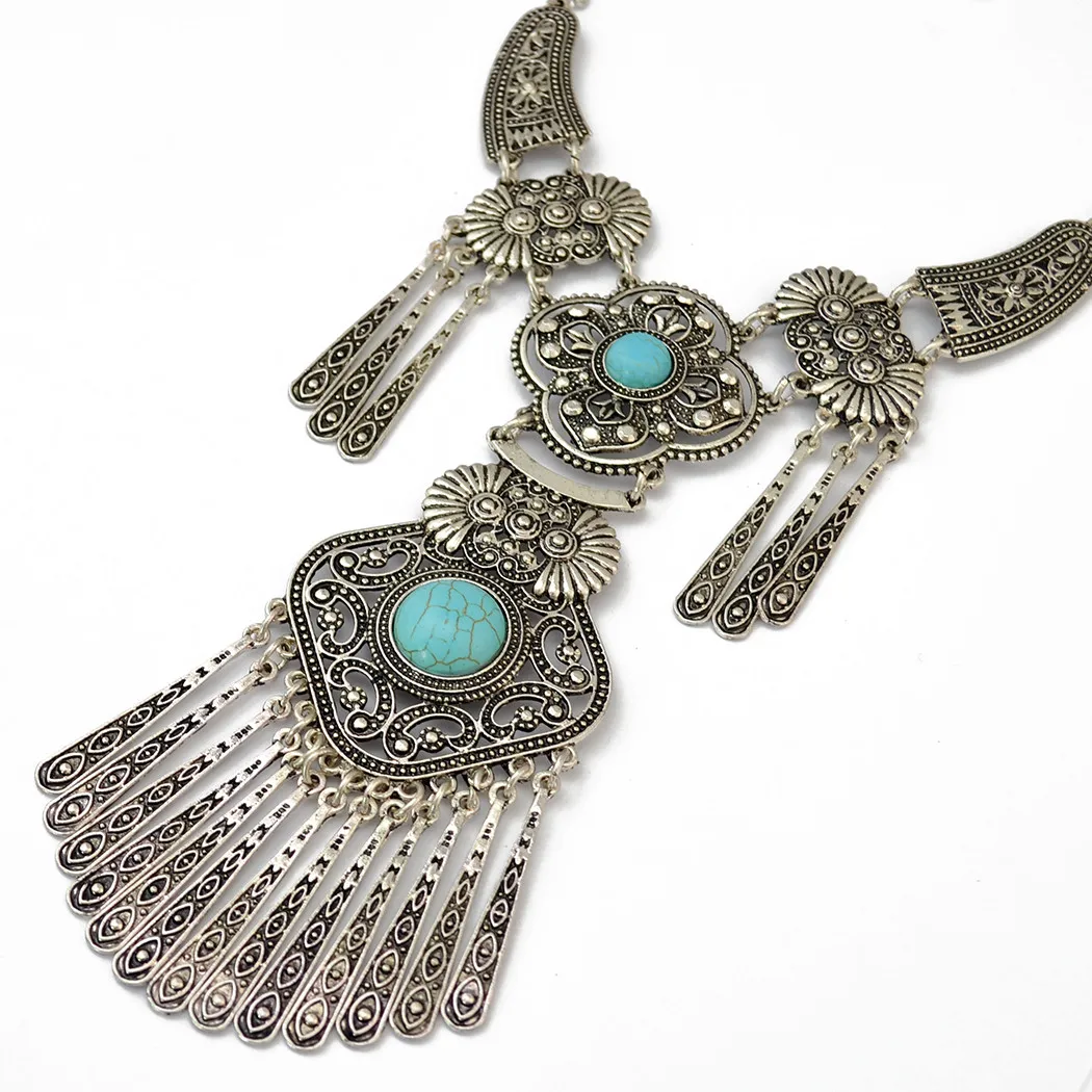 Турция богемный черный синий камень этническое ожерелье с кисточками турецкое