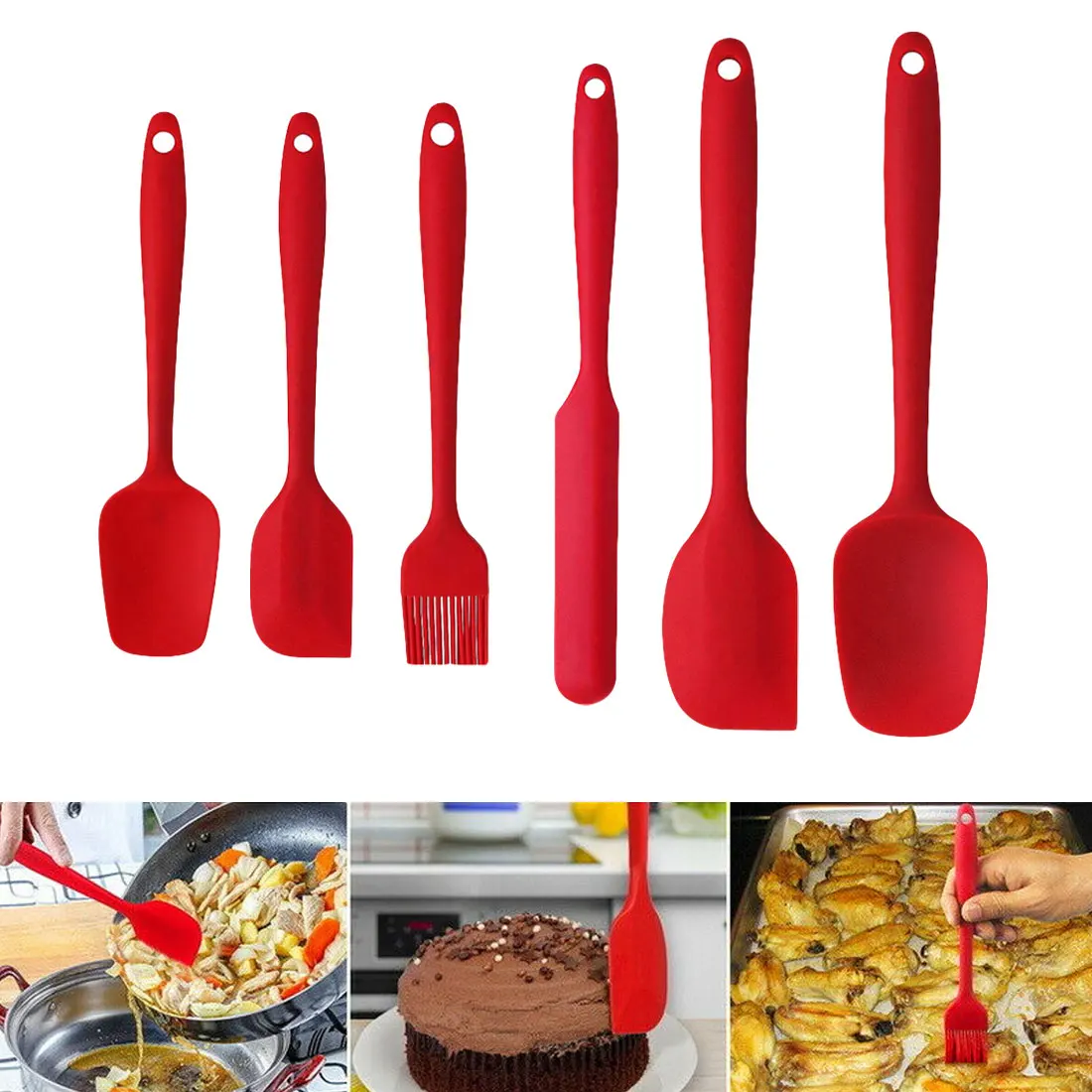 

6Pcs Cooking Tools Set Non-stick Cooking Spoon Spatula Ladle Egg Beaters Silicone Heat-Resistant Cream Scraper Kitchen Tools