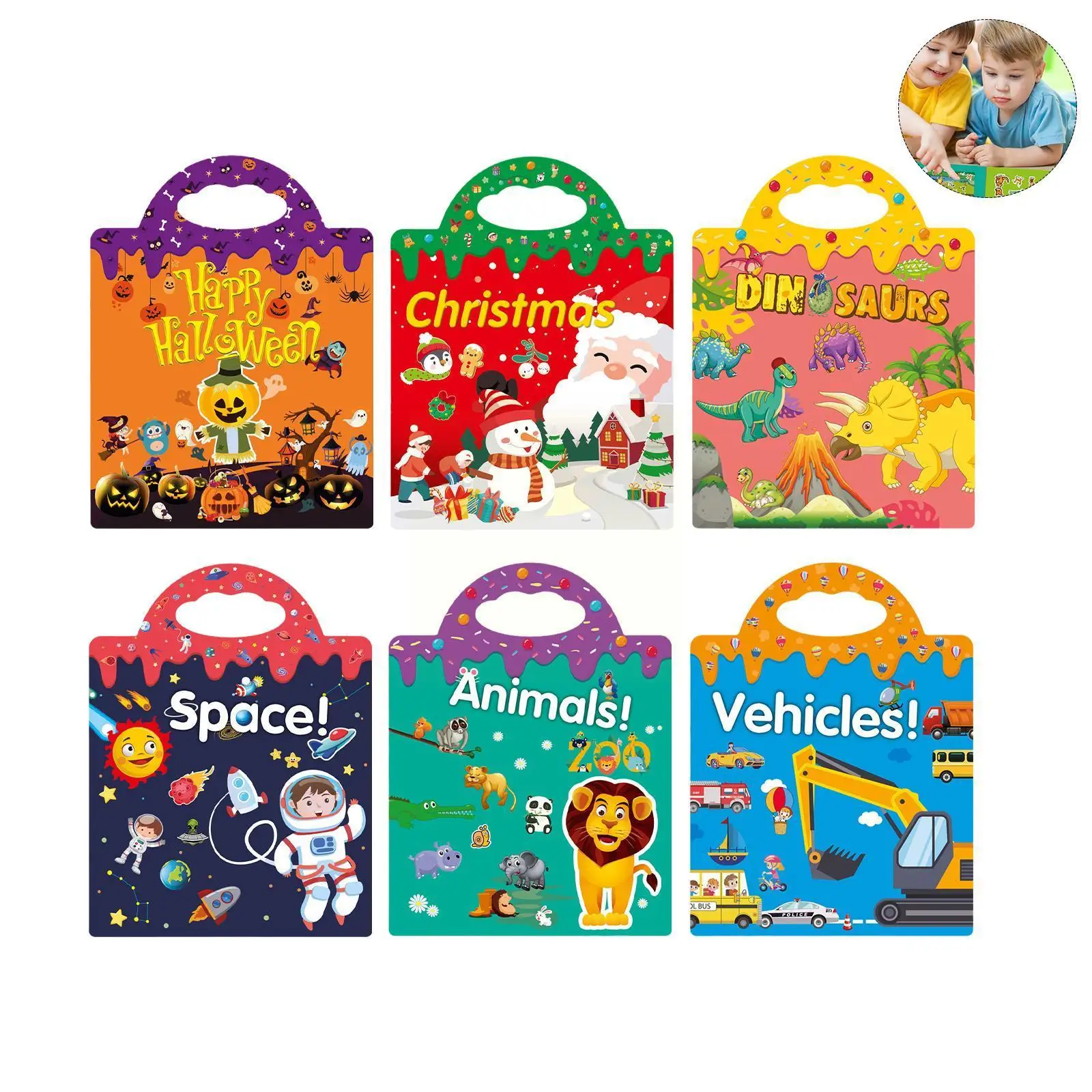

Children Scene Stickers Diy Hand-on Puzzle Sticker Cognition Toys Pasting Learning Removable Books Animal Cartoon Repeated V4r6