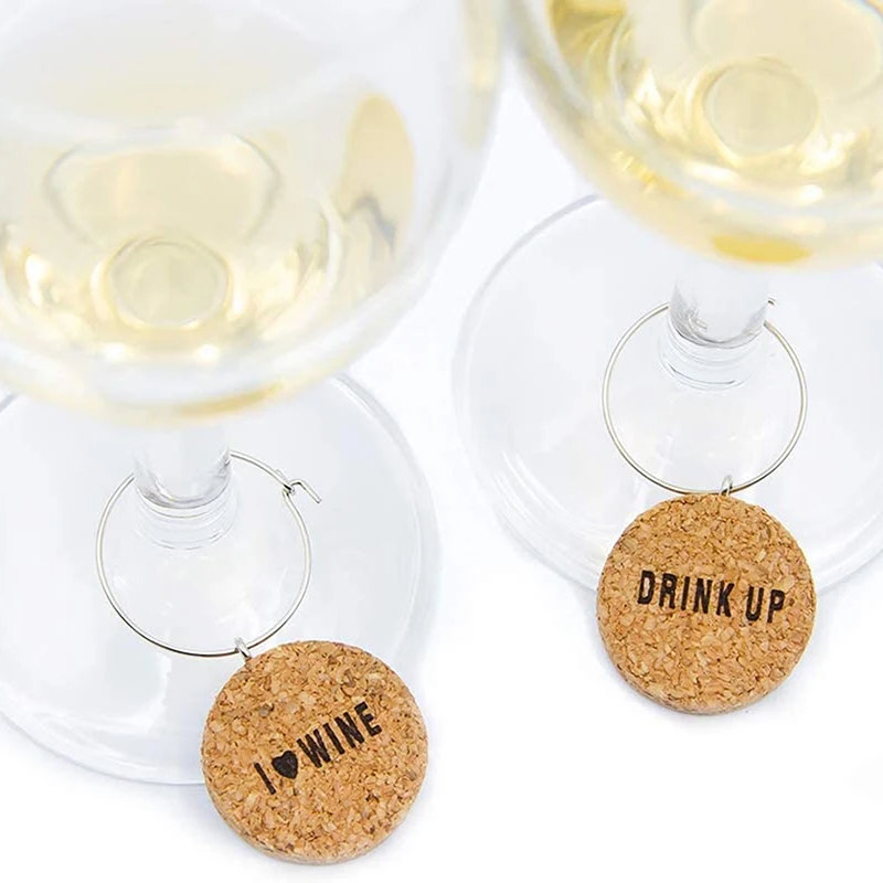 

6Pcs Wine Glass Markers Cork Glass Charms DIY Goblet Wine Glass Rings With Wire Hoop Drink Marker For Party Holidays