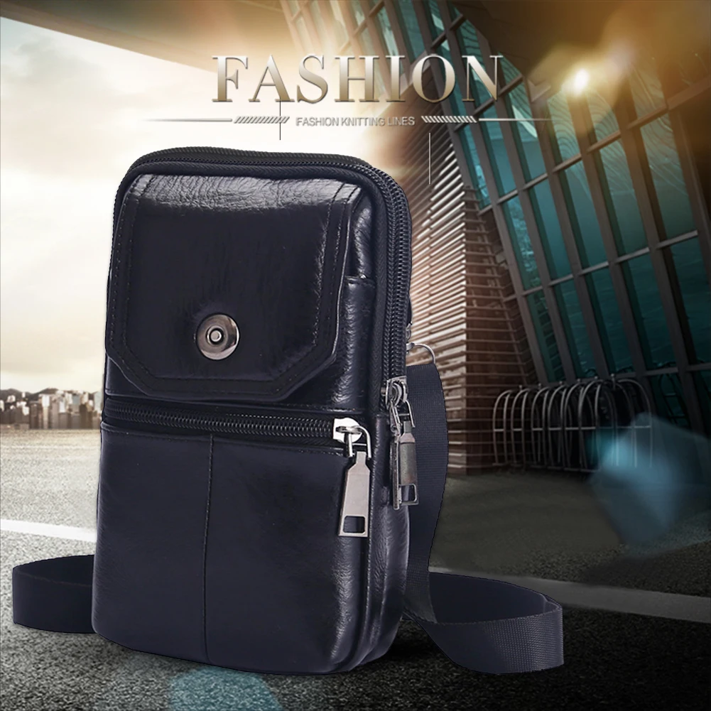 

Portable Men Mobile Phone Pockets Leather Belt Clip Bag Pure Color Shoulder Bag