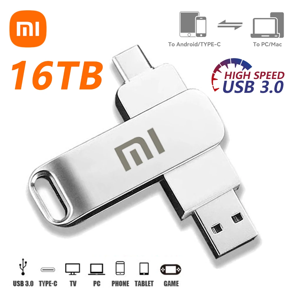 

XIAOMI 2 IN 1 16TB USB 3.0 Flash Drive 2TB High-Speed Pen Drive Metal Waterproof Type-C PenDrive for Computer Storage Devices