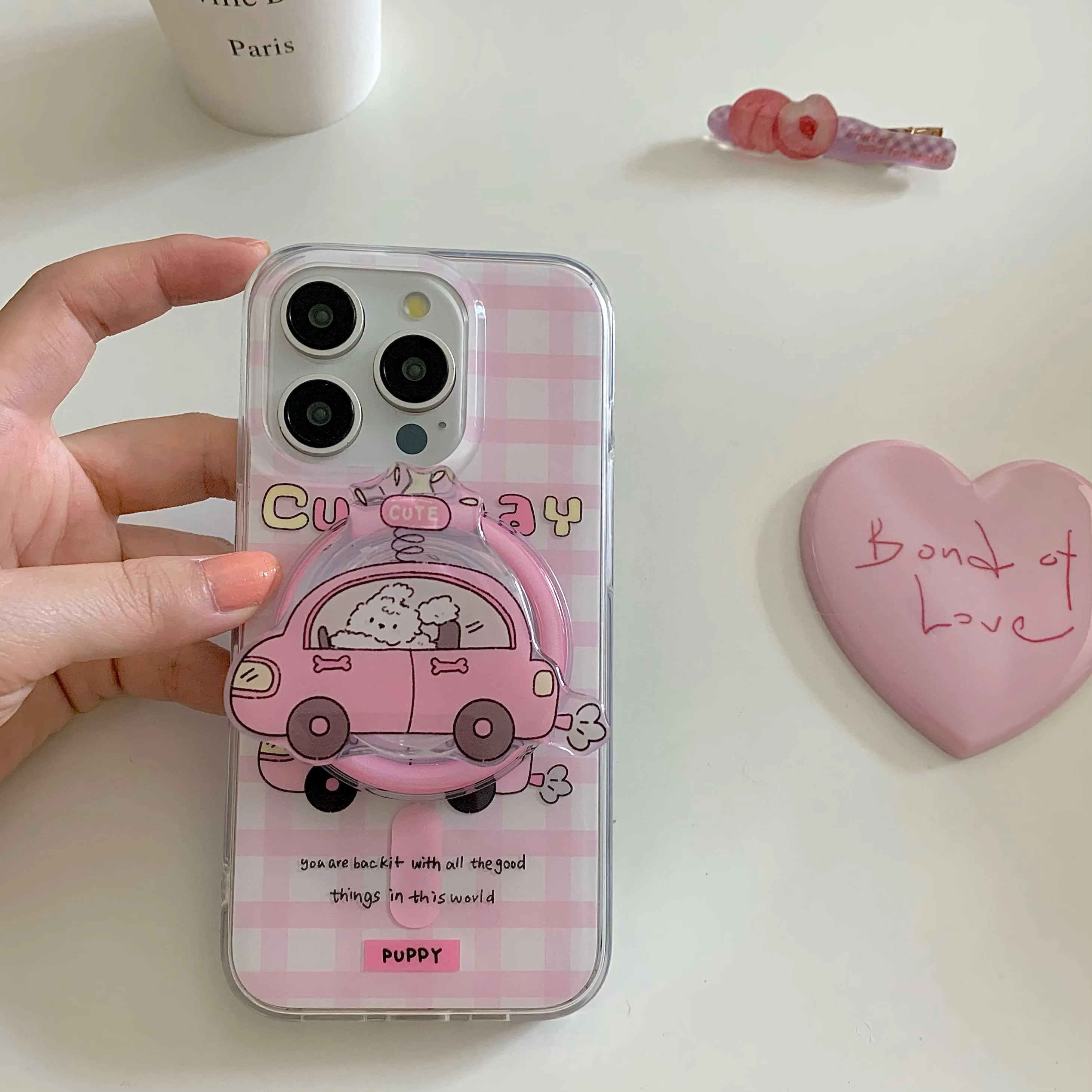 Магнитные Чехлы розового цвета для iphone 15pro 13 15promax 14promax 14 15 12 pro max мультяшный щенок