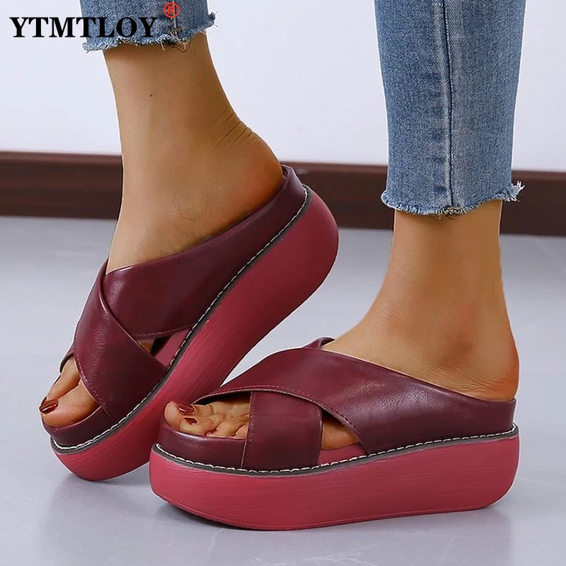 

Women Thick Bottom Slippers Platform Chunky Heel Living Room Bathroom Slides Non Slip Shoes Ladies Female Open Toe Sandles